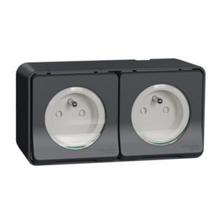 Prise de courant double avec 2 pôles + terre étanche complète saillie Schneider Electric Mureva Styl anthracite