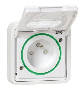 Prise de courant 2 pôles + terre étanche complète encastrée Schneider Electric Mureva Styl blanc