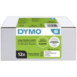 DYMO 2093093 pack 12 rouleaux 89 x 36 mm - 3120 étiquettes blanches permanentes