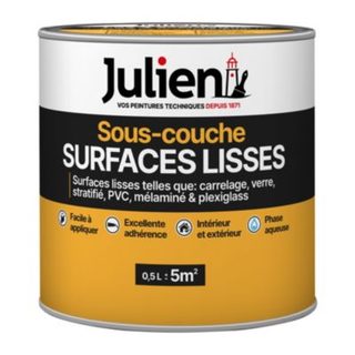 Sous-couche surfaces lisses ou difficiles, carrelage, verre, PVC Julien mat blanc 0,5 L