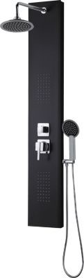 Colonne de douche hydromassante mécanique avec pommeau + douchette 1 jet + flexible, noir, Edouard Rousseau Houka