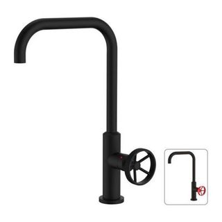 Mitigeur evier de cuisine bec mobile - Noir - 25 mm - Poignee metal decor strie - ROUSSEAU