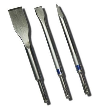 Set de 3 burins LongLife BOSCH SDS-Plus - pointu 250 mm, plat 250 x 20 mm, carrelage 260 x 40 mm - 2607019159