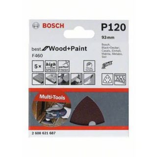 Feuilles abrasives triangulaires 93 x 93 mm grain 180, lot de 5 - compatible Starlock