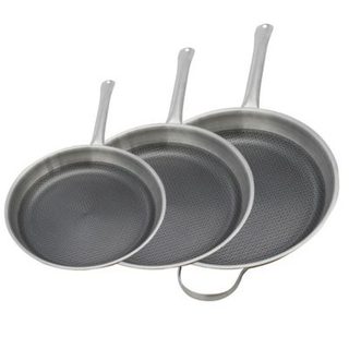 Set de 3 poêles de cuisson 24/28/32 cm en acier inoxydable avec 3 ustensiles de cuisson sans PFAS Elo Relief Solution