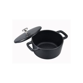 Cocotte ronde mini BAUMALU 14 cm en fonte émaillée noire avec couvercle