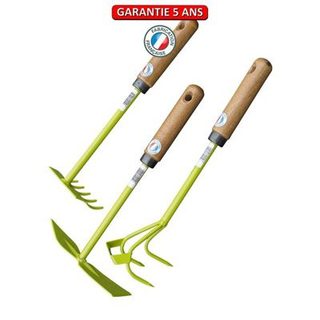 Lot de 3 outils . Contient un râteau à fleurs, une griffe et une serfouette. OUTILS PERRIN
