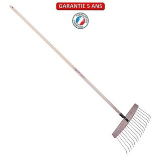 Outils Perrin Balai à feuilles et gazon bois/acier 16 dents, manche 165cm - Framboisine