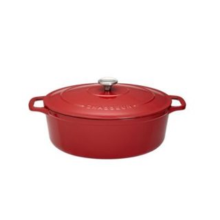 Cocotte ovale 29 cm chasseur rouge uni interieur sable