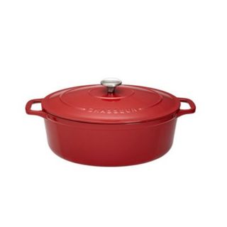 Cocotte ovale 31 cm chasseur rouge uni interieur sable