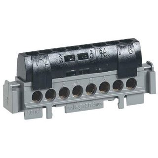 Bornier de phase 8 bornes pour câble 1,5mm² à 16mm² noir Legrand