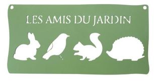 Louis Moulin Pancarte décorative en métal "Les amis du jardin" - 25,5x12,5cm - vert pâle
