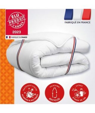 Couette 240x260 cm DODO CHAMPS DE LIN - Chaude - 450G/m² - Couette 2 personnes -Douce et Chaude -Anti-acariens Antibactériens