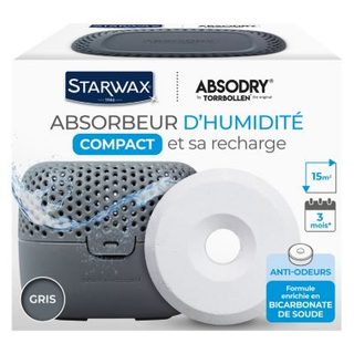 Absorbeur d'humidité compact 15m² gris + 1 tablette 500g Starwax