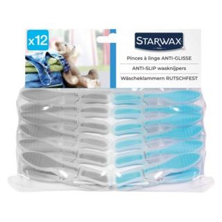 12 Pinces à linge anti-glisse, gris et bleu, Starwax
