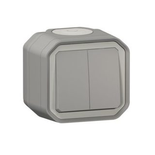 Double interrupteur Legrand Plexo gris en saillie