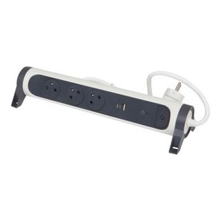 Multiprise parafoudre 3 prises + + 2 chargeurs USB-A et C Legrand blanc et gris 1.5 m
