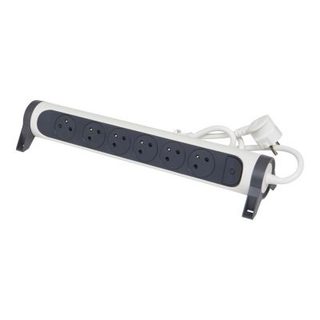 Multiprise avec interrupteur 6 prises rotative à fixer Legrand blanc et gris 1.5 m