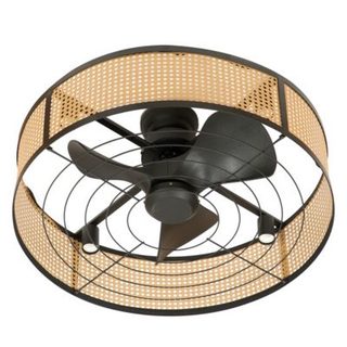 Ventilateur de plafond Solambra, Hélice 59 cm, Cage rotin, 4 E27, 3 pales, Moteur DC