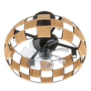 Ventilateur de plafond Brézana , Hélice 48cm, Cage en cordes, 7 pales ABS, 4 douilles E14, Moteur DC