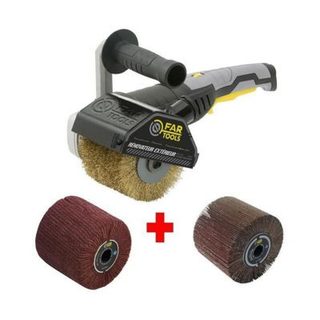 FARTOOLS Pack 615125 : Renovateur REX120C + brosse a lamelles et brosse fibre synthetique - Special bois+metal - Surfaces planes