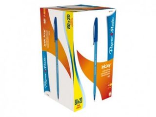Paper-Mate Boîte de 100 stylos Inkjoy bleus à capuchon