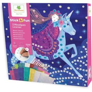 Stickn Fun Grandes Mosaiques Licornes SYCOMORE coffret 5 tableaux 24 x 24 cm