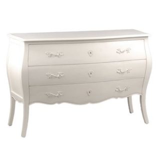 Commode longue 3 tiroirs en acajou blanc cassé L120 cm Murano