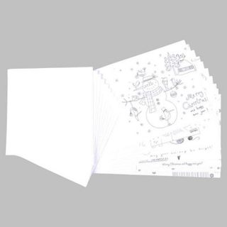 Lot de 10 Cartes de Noël "A Colorier" 14cm Blanc