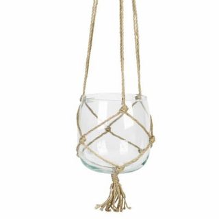 Boule en Verre Suspendue "Chanvre" 18cm Transparent & Naturel