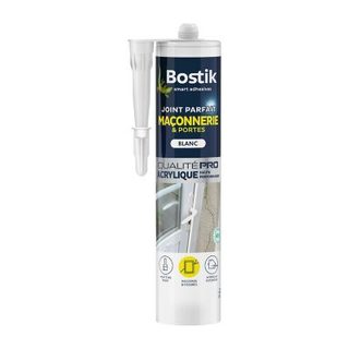 Mastic d’étanchéité spécial maçonnerie et portes blanc Bostik Joint Parfait tous matériaux, cartouche de 280 ml