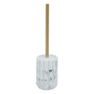 Brosse WC  - Effet marbre avec manche doré (11x11x42 cm - Blanc)