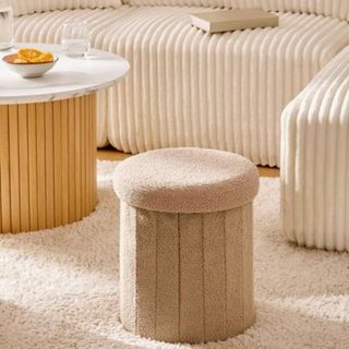 Pouf Pliable Coffre Jaiko en Bouclette Beige 32x38cm - Atmosphera Créateur d'intérieur
