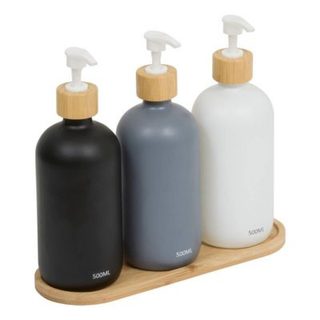 Lot de 3 distributeurs de savon 500 ml avec plateau bambou - 5five