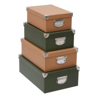 Lot de 4 boîtes unies Box' rectangulaires kaki et orange - 5five