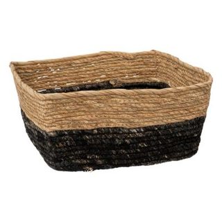 Panier de rangement bicolore tressé en fibres naturelles coloris noir S