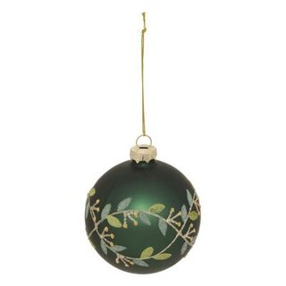 Boule de noël verre verte et or décor branche de gui ∅80mm Feeric Light & Christmas