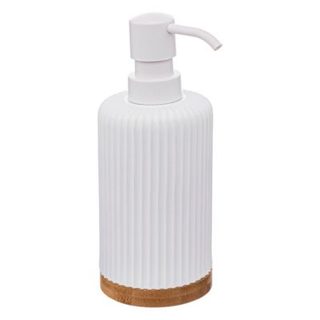 Distributeur de savon à pompe 270 ml en polyrésine blanc et bambou, 5Five Modern
