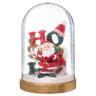 Objet bois sous cloche hohoho 14 cm - feeric lights & christmas