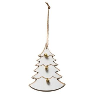 Sujet de noël bois sapin blanc doré cloche - feeric lights & christmas