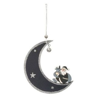 Sujet de Noël Lune "Bois" 12cm Gris Bleu