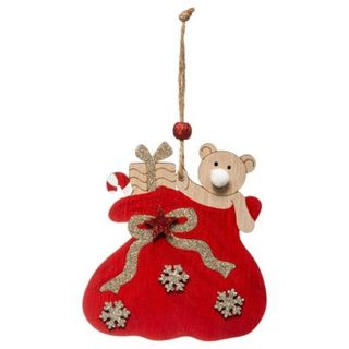 Sujet de noël bois hotte nounours 11 cm - feeric lights & christmas