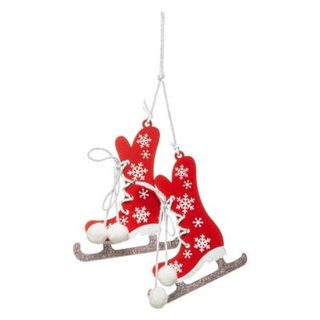Sujet de noël bois patin rouge argenté 10 cm - feeric lights & christmas