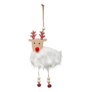 Sujet de noël en bois renne fourrure blanc 18 cm - feeric lights & christmas