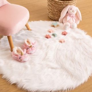 Tapis enfant fausse fourrure blanc D90cm - Atmosphera Créateur d'intérieur
