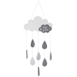 Suspension enfant "Nuage" - bois et coton - gris - H61 - 5 cm - Atmosphera