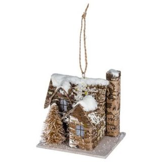 Sujet de Noël Maison "Glacé" 8cm Marron & Blanc