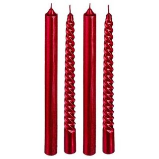 Lot de 4 bougies batons pailletées ou twist 48 gr rouge - Feeric Lights & Christmas