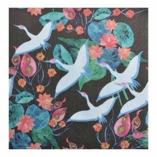 Lot de 20 Serviettes en Papier "Envol de Grues" 33x33cm Noir