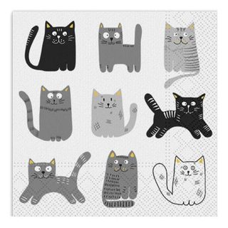 Lot de 20 Serviettes en Papier "Chats" 33x33cm Gris